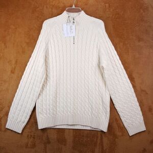 JW ANDERSON Mens Sweater Large Cream 1/4 Zip Cable Knit 100% Merino Wool $690